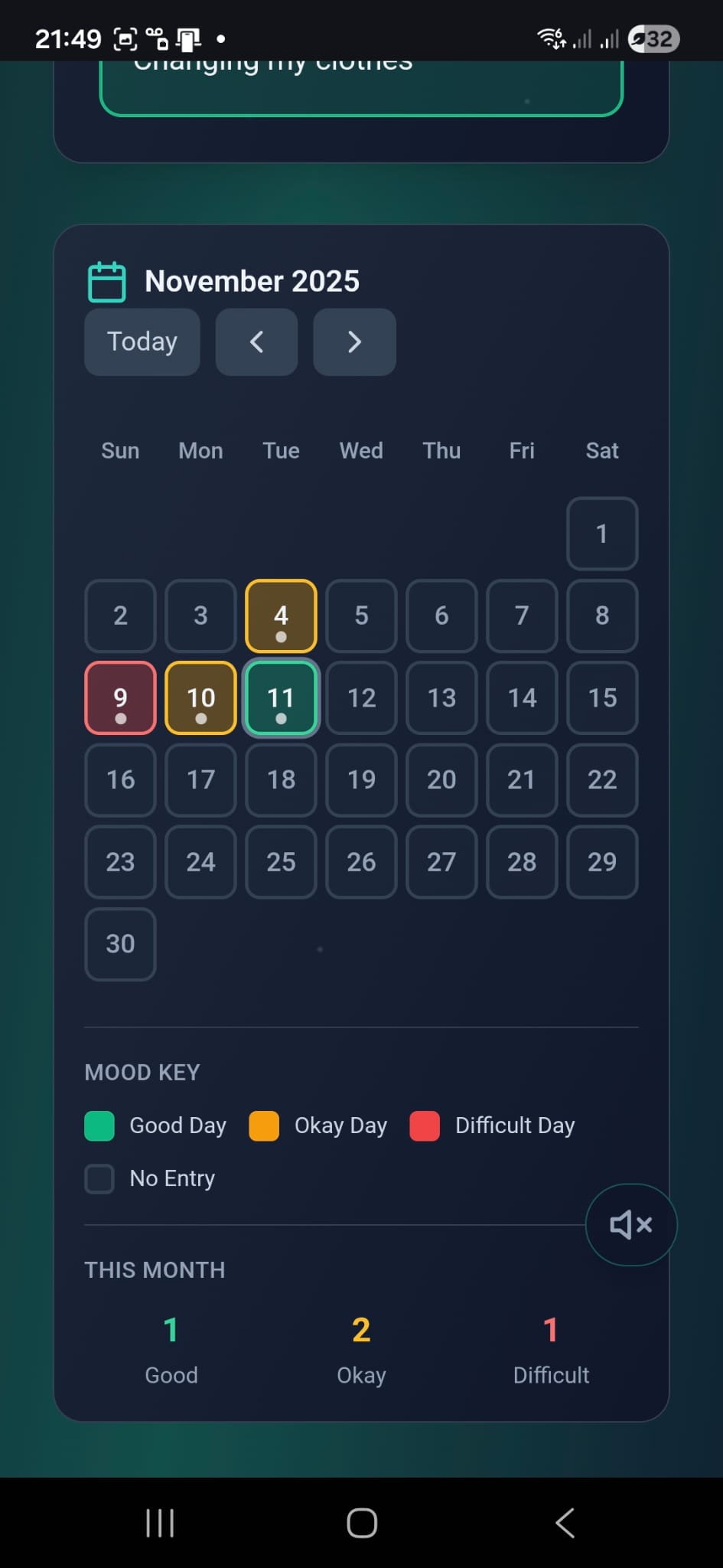 Mood tracker calendar — patterns at a glance