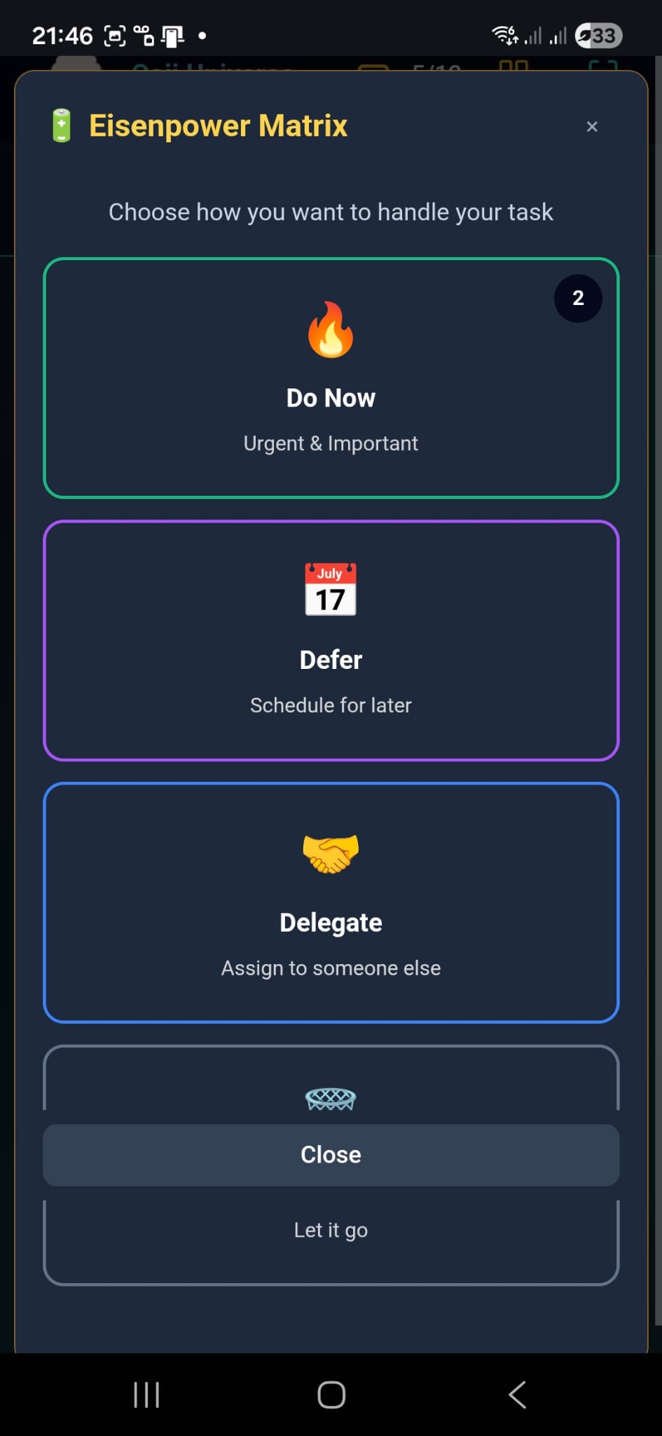 Eisenpower Matrix — task prioritisation